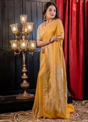 yellow woven georgette zari woven all seasons sarees 3