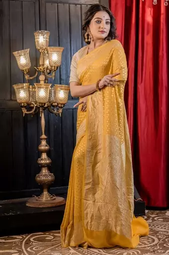 yellow woven georgette zari woven all seasons sarees