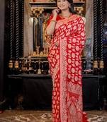 red woven georgette saree