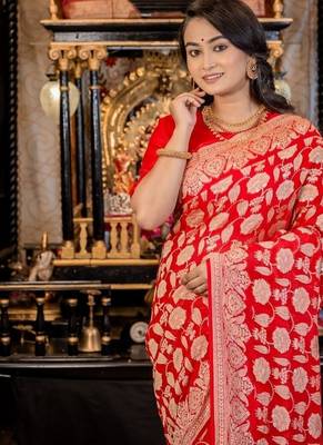 red woven georgette zari woven all seasons sarees 2