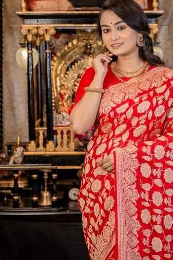 red woven georgette zari woven all seasons sarees