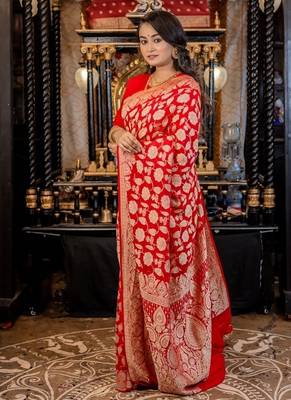 red woven georgette zari woven all seasons sarees 3