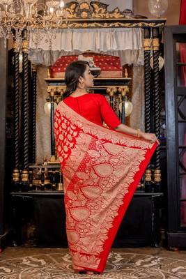 red woven georgette zari woven all seasons sarees 4
