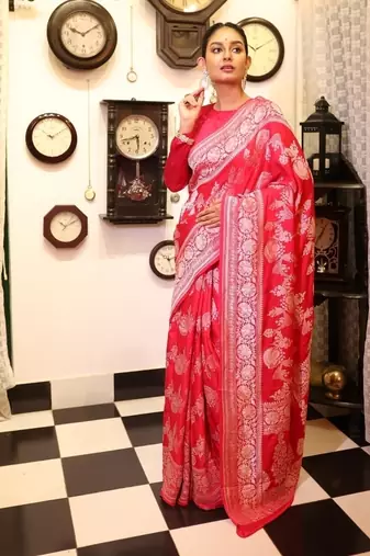 pink woven silk blend saree