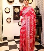 pink woven silk blend saree