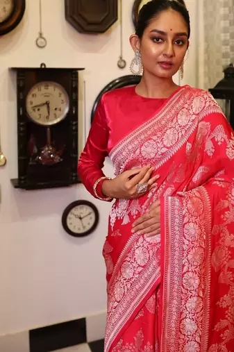 pink woven silk blend zari woven all seasons sarees