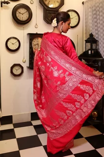 pink woven silk blend zari woven all seasons sarees