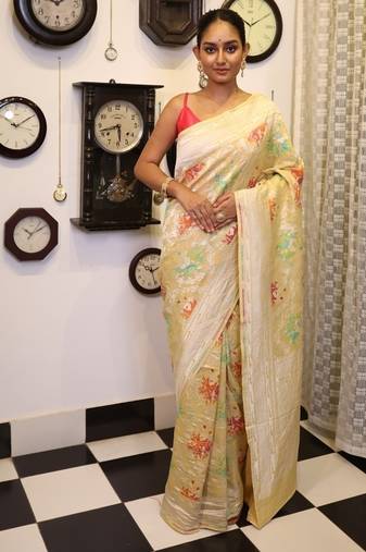 yellow woven tussar saree