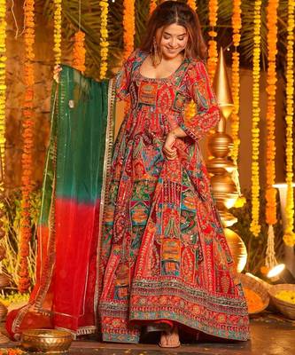 Red Embroidered Maxi Set 1