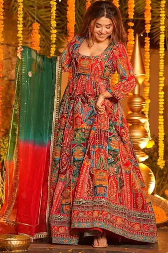 Red Embroidered Maxi Set