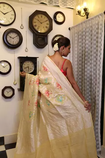 yellow woven tussar zari woven all seasons sarees