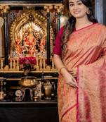 multicolor hand woven katan silk blend saree