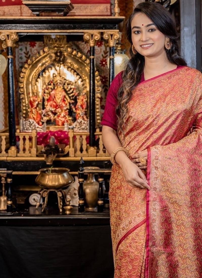 multicolor hand woven katan silk blend saree