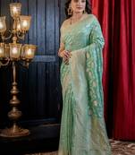 green woven georgette saree
