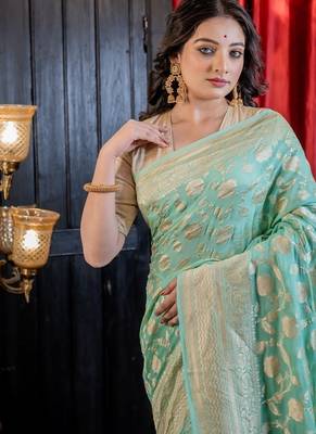 green woven georgette zari woven all seasons sarees 2