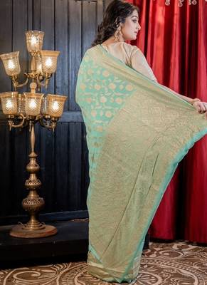 green woven georgette zari woven all seasons sarees 4