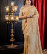 yellow woven silk blend blend saree