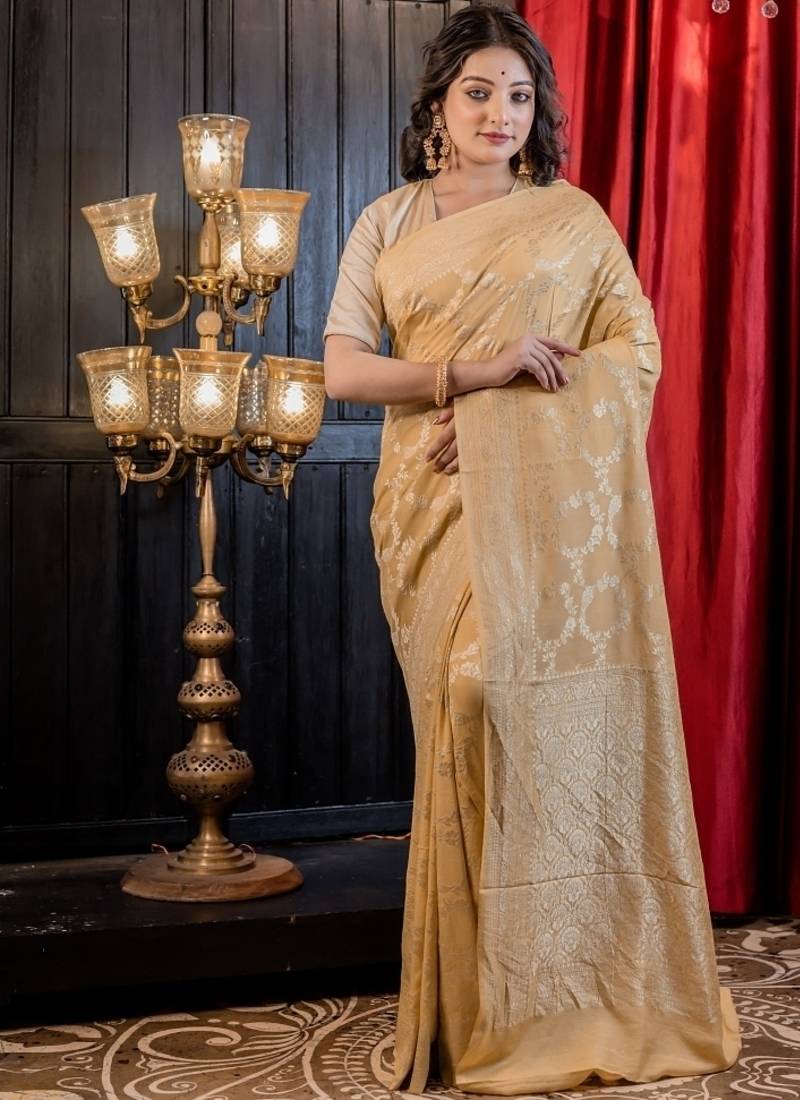 yellow woven silk blend blend saree