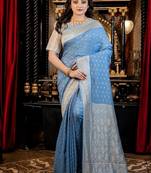 blue woven silk blend blend saree