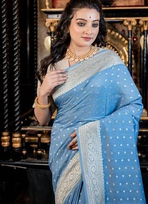 blue woven silk blend blend zari woven all seasons sarees 2