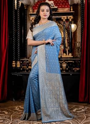 blue woven silk blend blend zari woven all seasons sarees 3