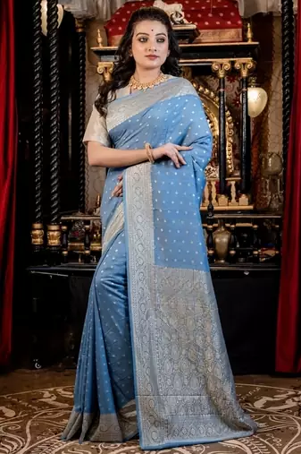 blue woven silk blend blend zari woven all seasons sarees