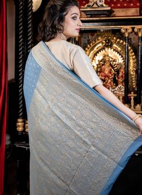 blue woven silk blend blend zari woven all seasons sarees 4
