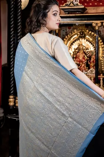 blue woven silk blend blend zari woven all seasons sarees
