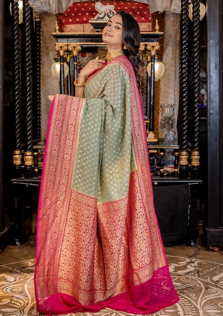 teal woven georgette saree