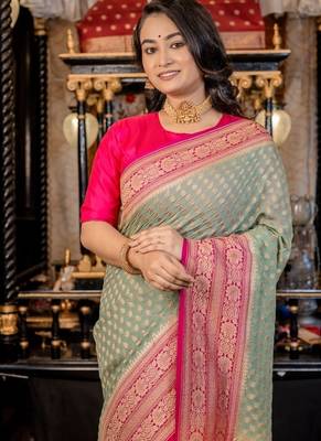 teal woven georgette zari woven all seasons sarees 2