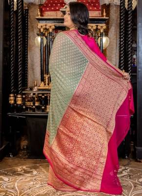 teal woven georgette zari woven all seasons sarees 3
