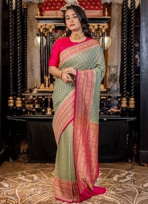 teal woven georgette zari woven all seasons sarees 4