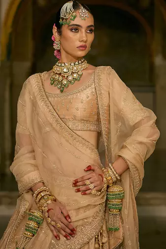 gold embroidered silk lehenga set