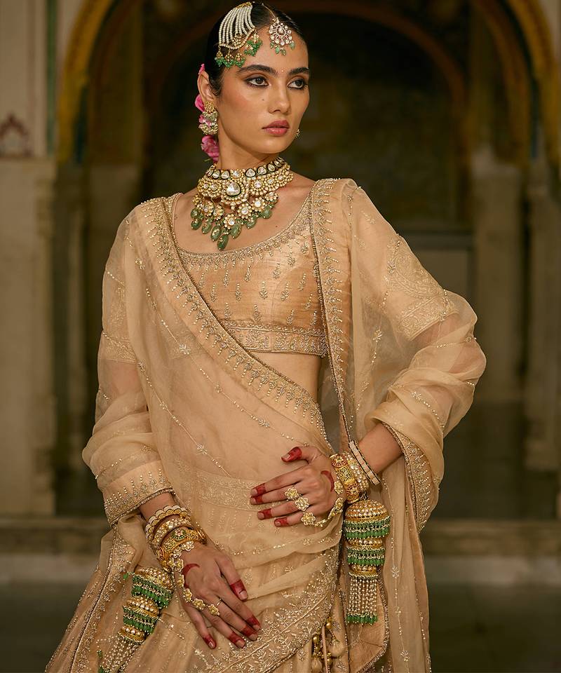 gold embroidered silk lehenga set