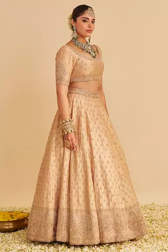 gold embroidered silk lehenga set