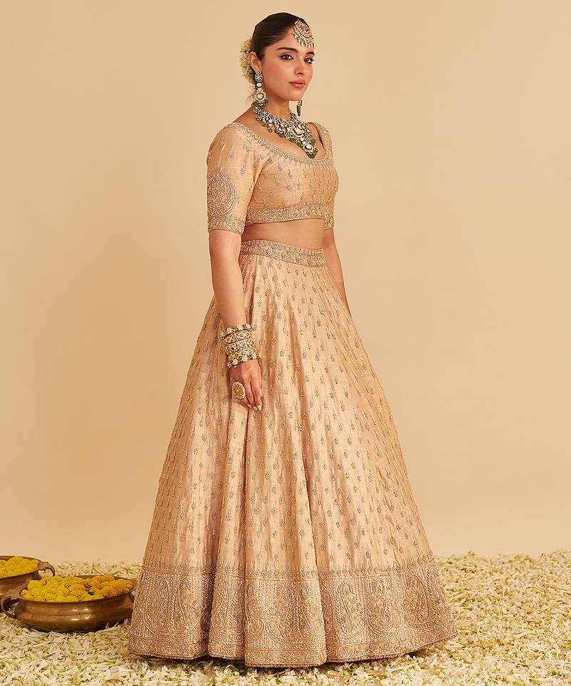 gold embroidered silk lehenga set