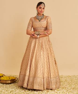 gold embroidered silk lehenga set 4