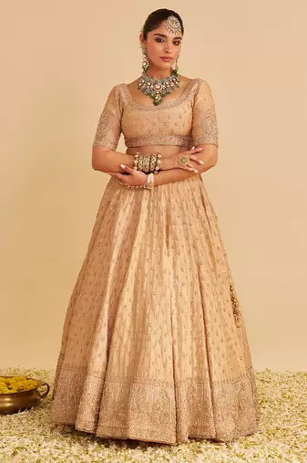 gold embroidered silk lehenga set