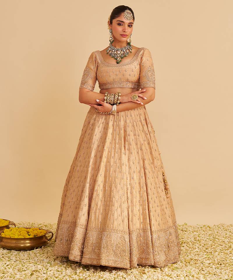 gold embroidered silk lehenga set