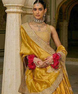 yellow embroidered silk lehenga set 1