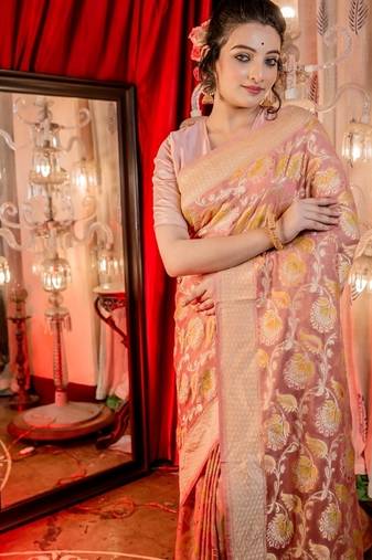 pink woven georgette saree