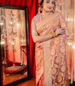 pink woven georgette saree