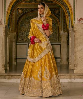 yellow embroidered silk lehenga set 2