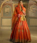 orange embroidered silk lehenga set