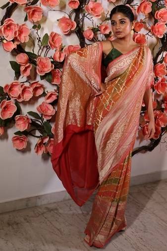 multicolor woven georgette saree