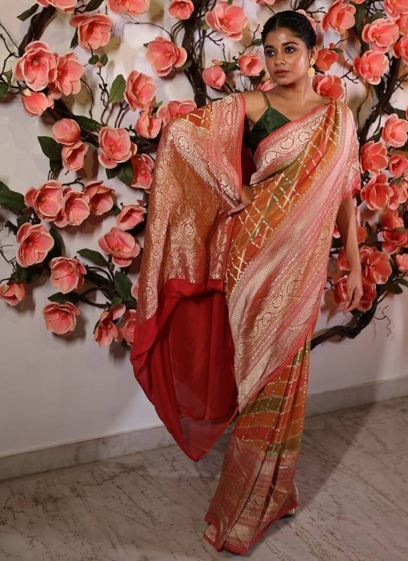 multicolor woven georgette saree