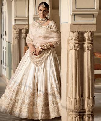 ivory embroidered silk lehenga set 1