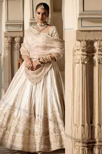ivory embroidered silk lehenga set
