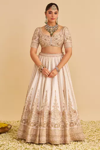 ivory embroidered silk lehenga set