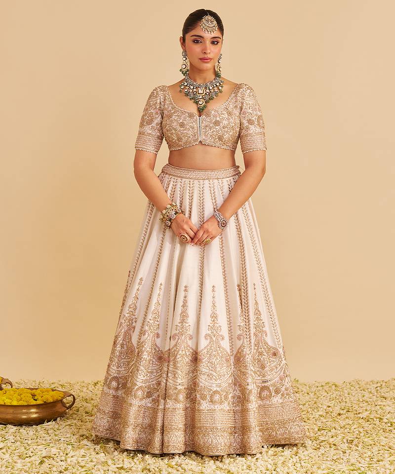 ivory embroidered silk lehenga set
